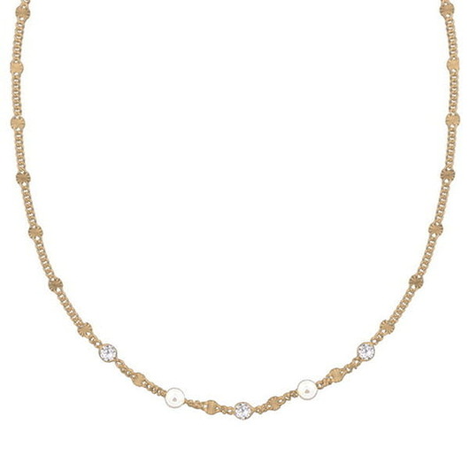 chokery Srebrny pozłacany choker z perełkami i cyrkoniami