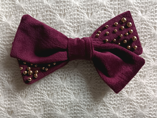 spinki i klamry do włosów Kokarda do włosów Jessie welurowa welwet burgund bordo złote koraliki