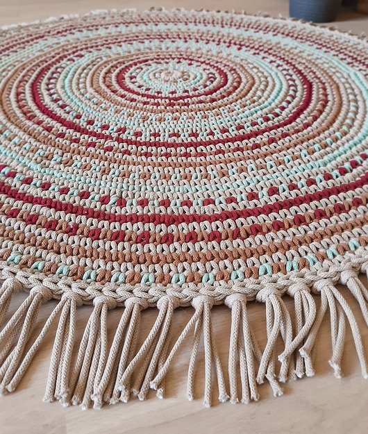 dywany Okrągły dywan ze sznurka Mexican - 120 cm szałwia/bordo/karmel/ciepły beż