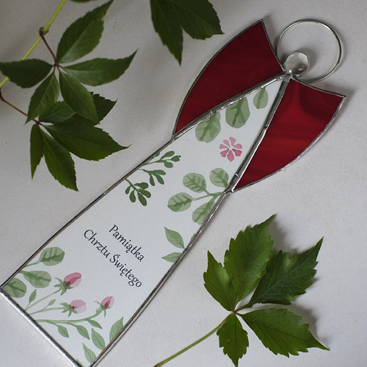 Pamiątka Chrztu - anioł z motywem roślinnym BeArt Handmade