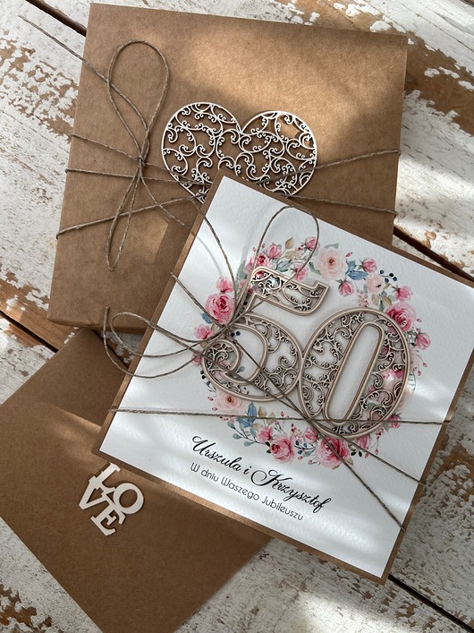 kartki scrapbooking Kartka z personalizacją w pudełku z kopertą na 50 rocznicę ślubu