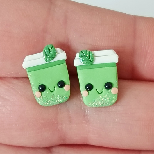 kolczyki z masy plastycznej Zielone Kolczyki Zielona Herbata Matcha