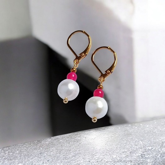 kolczyki z kamieniami Kolczyki FUCHSIA & PEARL collection: perła i agat : krótkie