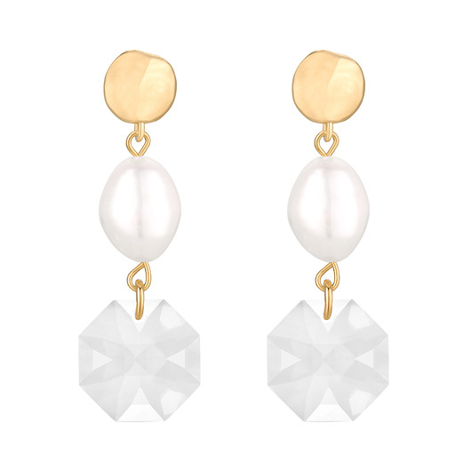 kolczyki pozłacane Złote kolczyki z perłami i bezbarwnymi kryształami SWAROVSKI CRYSTAL