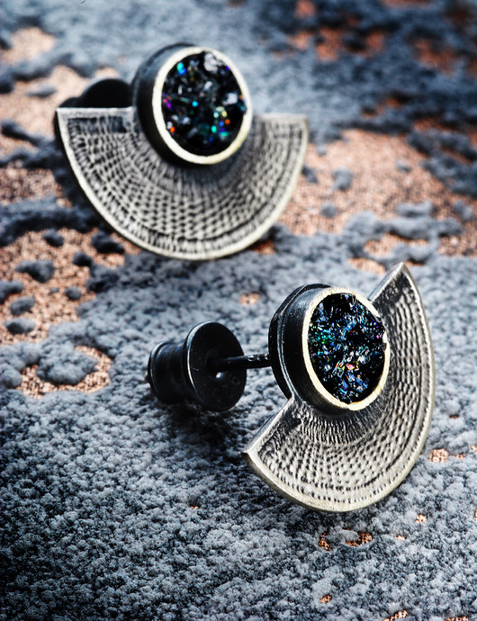 kolczyki wire wrapping Srebrne kolczyki z karborundem