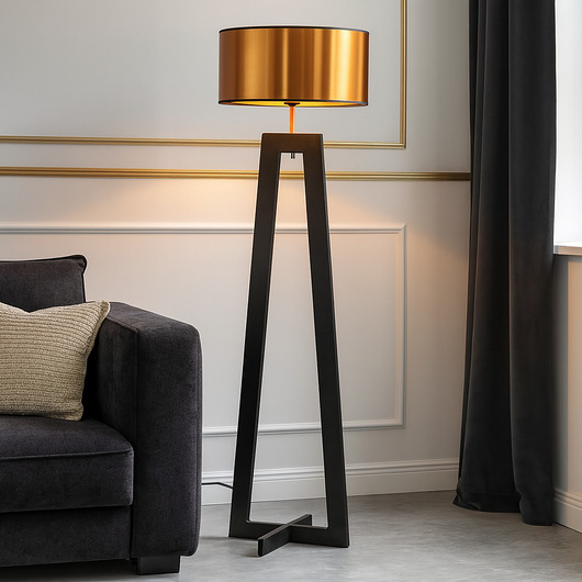 lampy podłogowe Czarna lampa podłogowa ze złotym kloszem BALI MIRROR