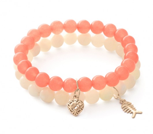 Peach & cream jade with pendants. Lavoga