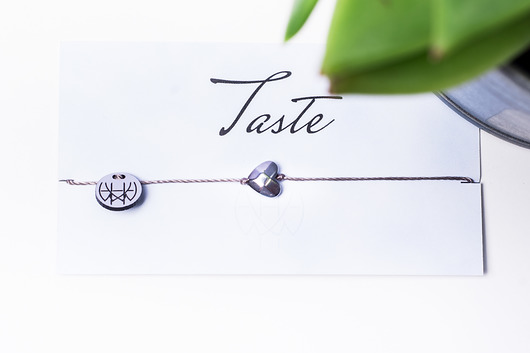 WHW Taste Faceted Heart On Grey String w hand works