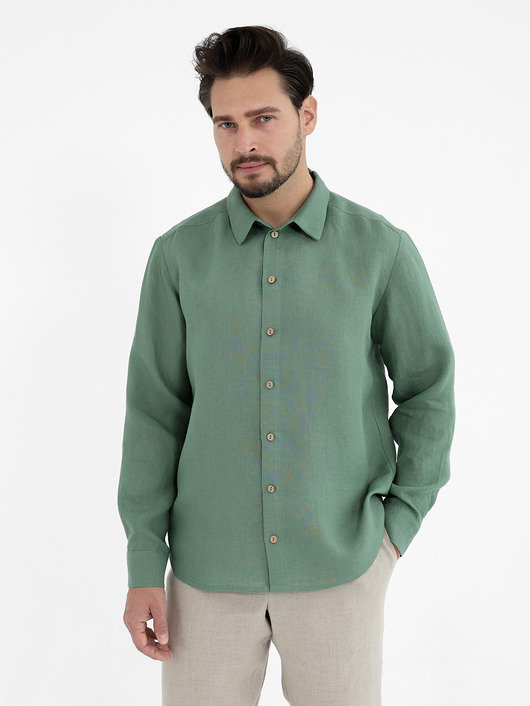 koszule męskie Lniana koszula SAHARA  eucalyptus green