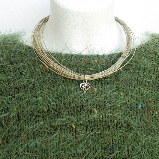 wisiory Zula Naszyjnik lniany z sercem No 1