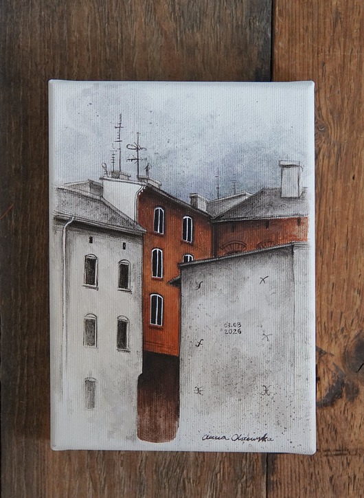 obrazy Obrazek - śląskie podwórko - 15x21cm - oryginał na płótnie