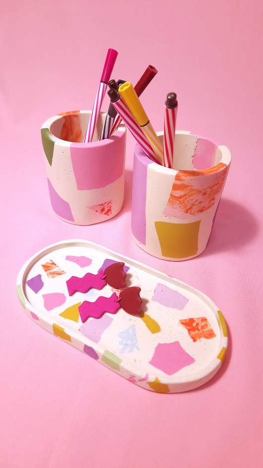 pojemniki na biżuterię Podstawka owalna, kolorowe lastryko, mała taca, biała