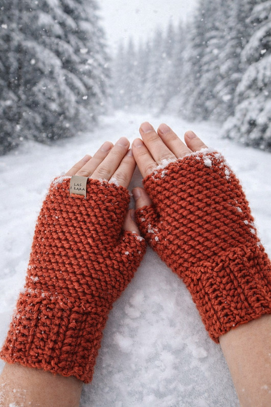 rękawiczki damskie Mitenki wełniane  pomarańczowe