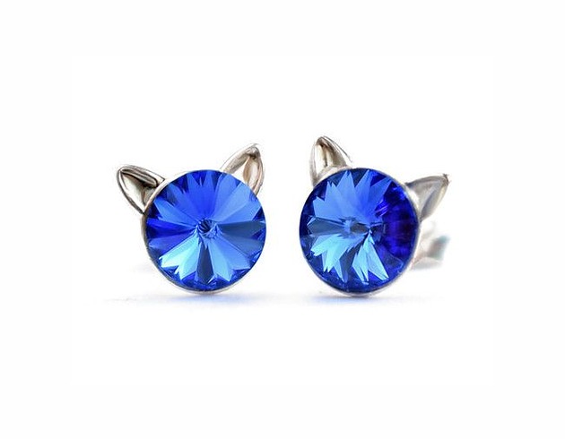 kolczyki swarovski Kolczyki  - kryształy Swarovski-kotki Sapphire (mniejsze)