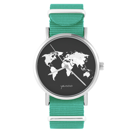 zegarki unisex Zegarek - Mapa świata - turkusowy, nylonowy
