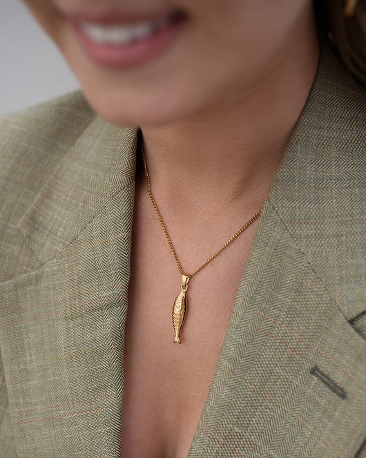 bransoletki - inne Złoty naszyjnik z rybką ze stali chirurgicznej premium Paraiso Sardinia