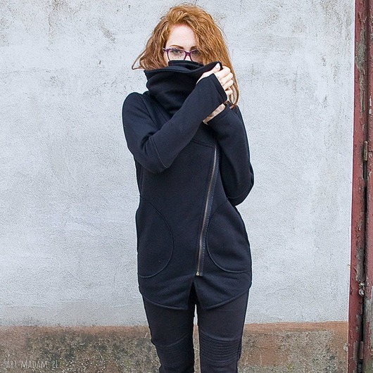 bluza bez kaptura damska Bluza damska asymetryczna , wysoka stójka
