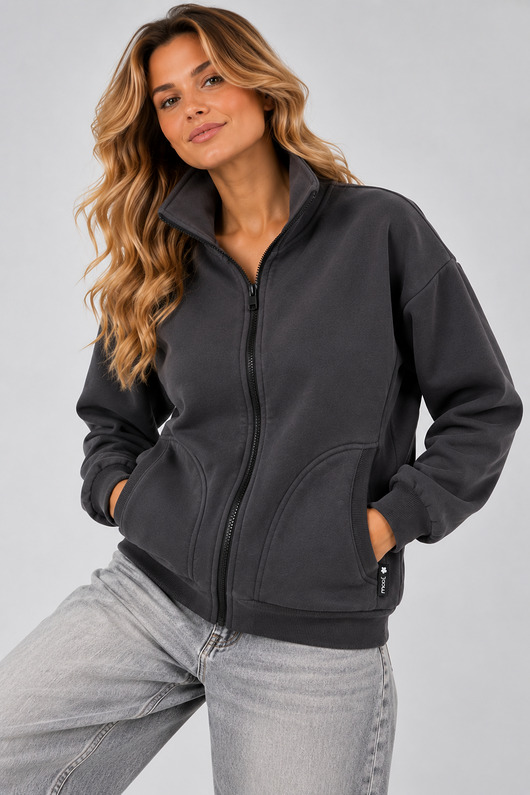 bluza bez kaptura damska Bluza Na Zamek ,,IGA " Grafit