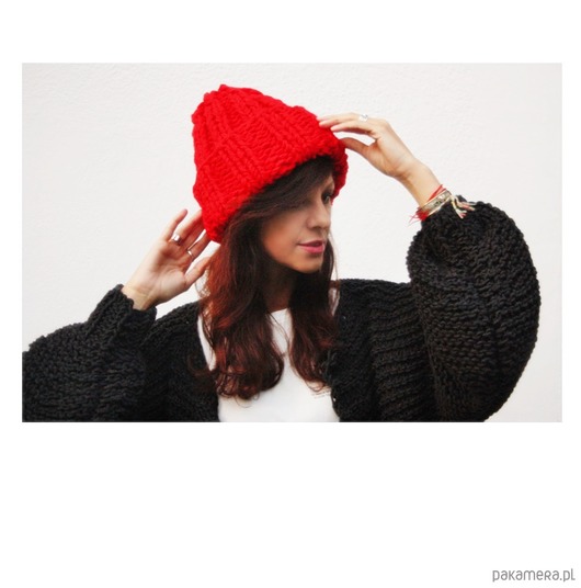 czapki damskie Czerwona czapka beanie z wełną