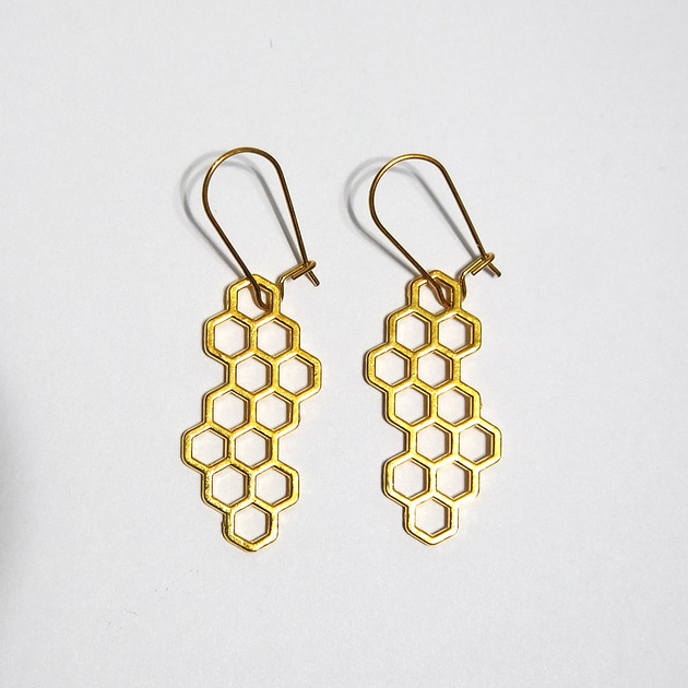 kolczyki - inne Kolczyki wiszące, złote - Plaster miodu