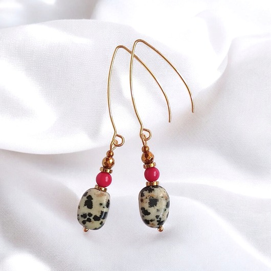 kolczyki z kamieniami Kolczyki : INDIA : jaspis, koral : bigle rybki