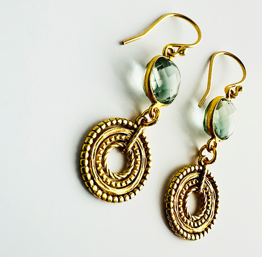 kolczyki z kamieniami Wiszące Kolczyki z topazem , srebro pozłacane