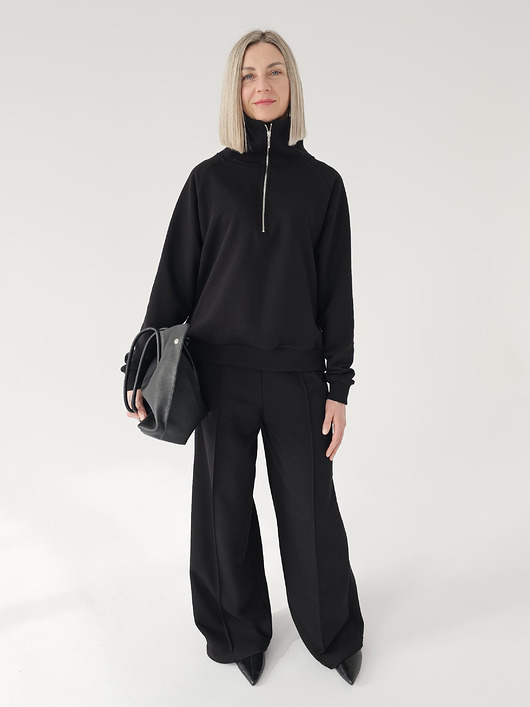 komplety damskie Komfortowy komplet bluza na zamek i szerokie spodnie wide leg
