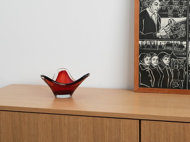 patery i talerze Patera rubinowa, szkło Murano, włoski design, lata 60, produkcja: Włochy