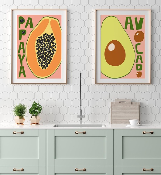 plakaty Plakat Owoc Papaja i Awokado - zestaw dwóch plakatów