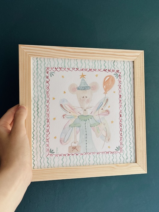obrazy i plakaty do pokoju dziecięcego "Magiczna Malwina" ręcznie malowana ilustracja myszki do pokoju dziecięcego