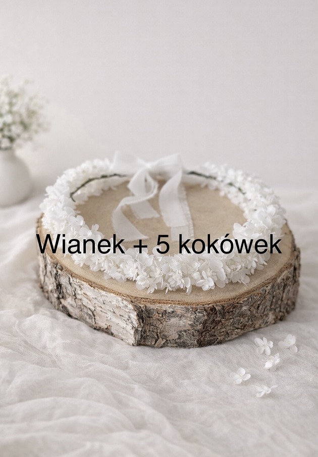 wianki komunijne Wianek na głowę + 5 kokówek