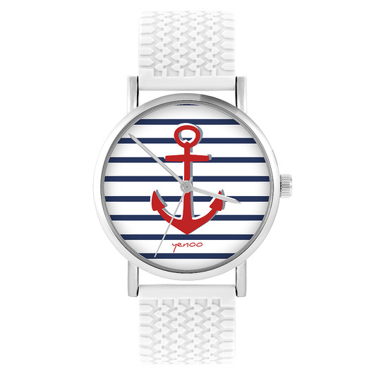 zegarki damskie Zegarek - Kotwica - silikonowy, biały