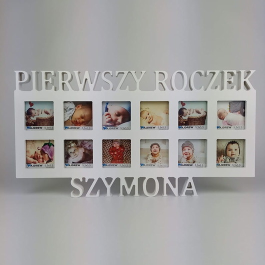 ramki na zdjęcia Multiramka ramka na zdjęcia z napisem Pierwszy roczek imię mdf 12 zdjęć