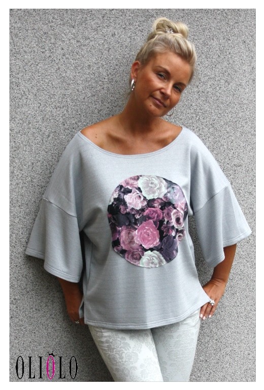 Bluza Koło z Róż  Jasno Szara  Oliolo  Pudrowy Różowy