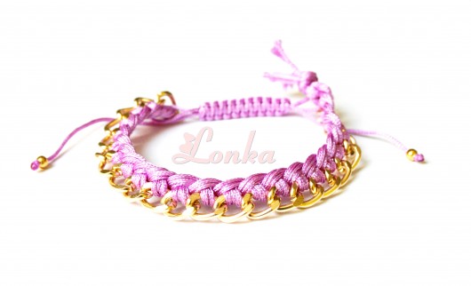 Bransoletka łańcuszek + różowy sznurek Lonka Jewelry
