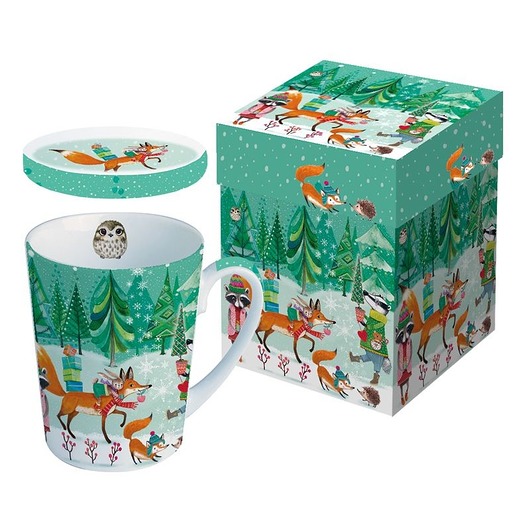 Kubek Porcelanowy z Pokrywką Xmas Zwierzątka  MIA home