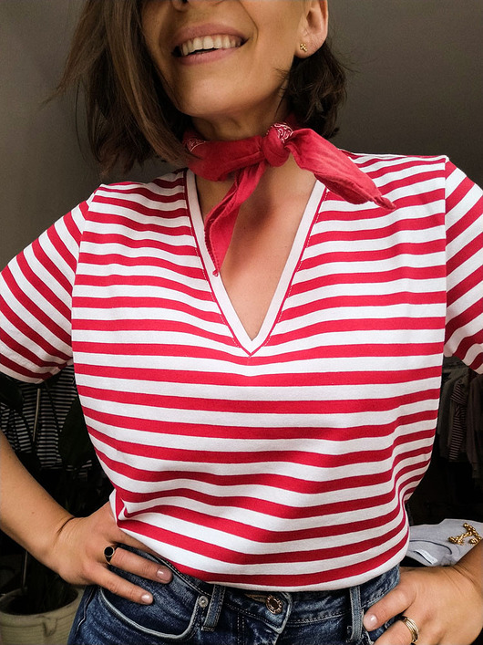 t-shirt damskie Bluzka COCO v mini paski red