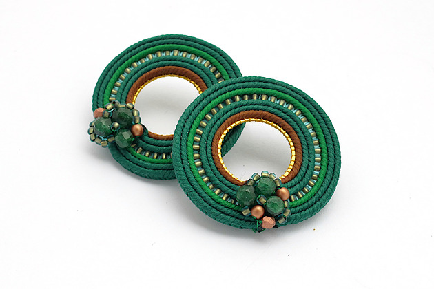 kolczyki soutache Ciemnozielone koła