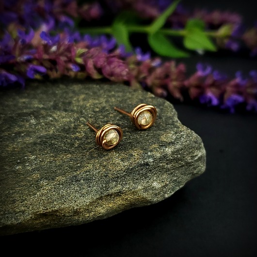 kolczyki wire wrapping Kolczyki sztyfty z cytrynem