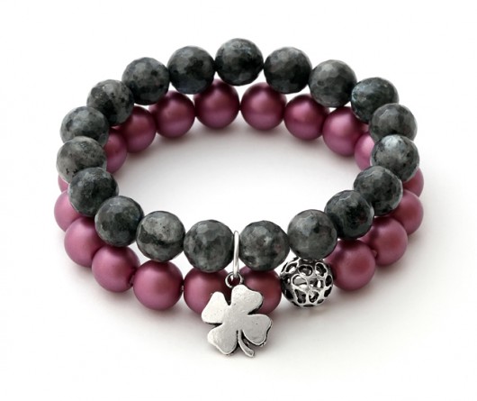 Black labradorite & heather mat glass pearl set. Lavoga