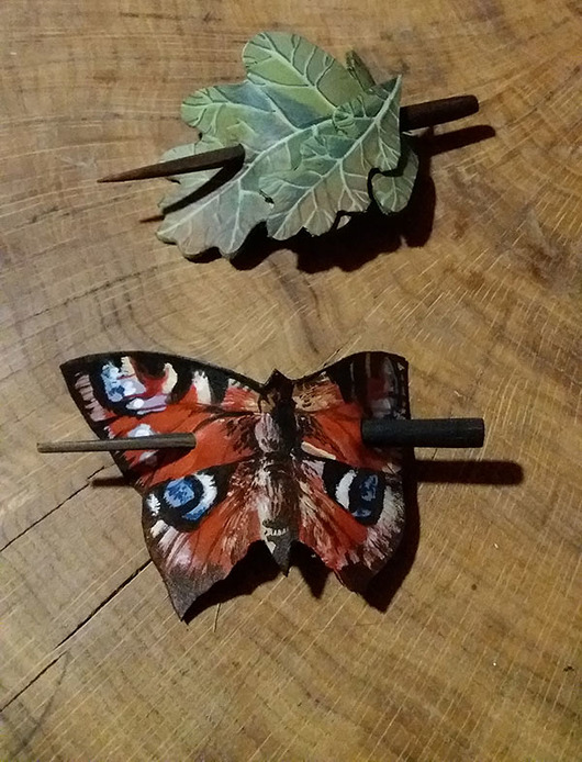 skórzana spinka  motyl pawie oczko martuch