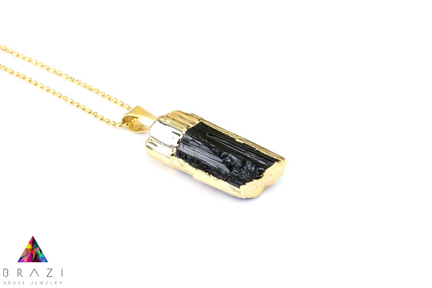Naszyjnik Turmalin Czarny złoto Brazi Druse Jewelry