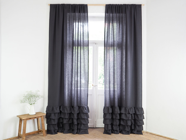 Zasłona z FALBANKAMI  CHARCOAL so linen!