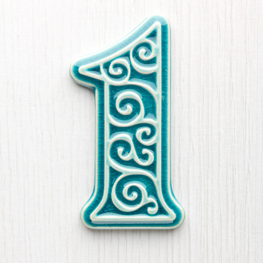 napisy dekoracyjne i tabliczki Numer mieszkania - ceramiczna cyfra 1 turkusowa wys.8cm