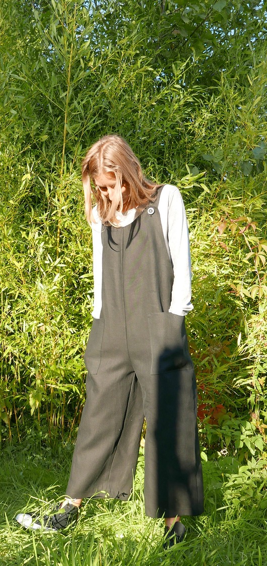 spodnie materiałowe damskie Spodnie ogrodniki lniane czarne