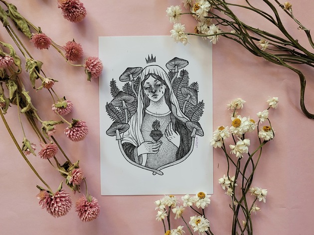 kartki okolicznościowe - wydruki Maryjka Wśród Grzybów pocztówka/miniprint A6