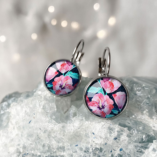 kolczyki szklane Hibiskus ponadczasowe kolczyki wiszące