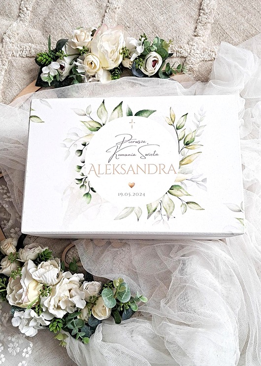 komunia - pozostałe Kuferek Komunijny ELEGANCKA ZIELEŃ, pamiątka Komunii, prezent na Komunie
