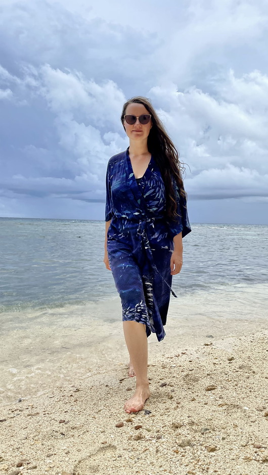 szlafroki damskie KIMONO granatowe / szlafrok / sukienka, granatowy wzór OCEAN 100% wiskoza