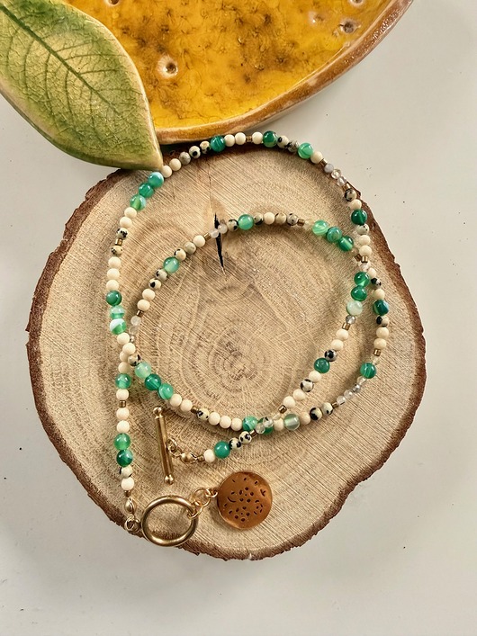 korale Naszyjnik z kamieni naturalnych Agat zielony